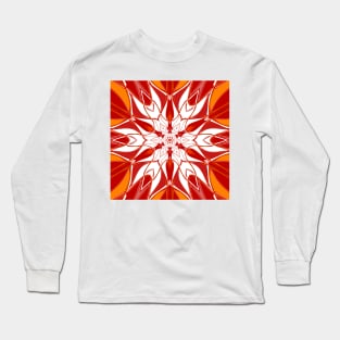 Cartoon Mandala Flower Red Orange and White Long Sleeve T-Shirt